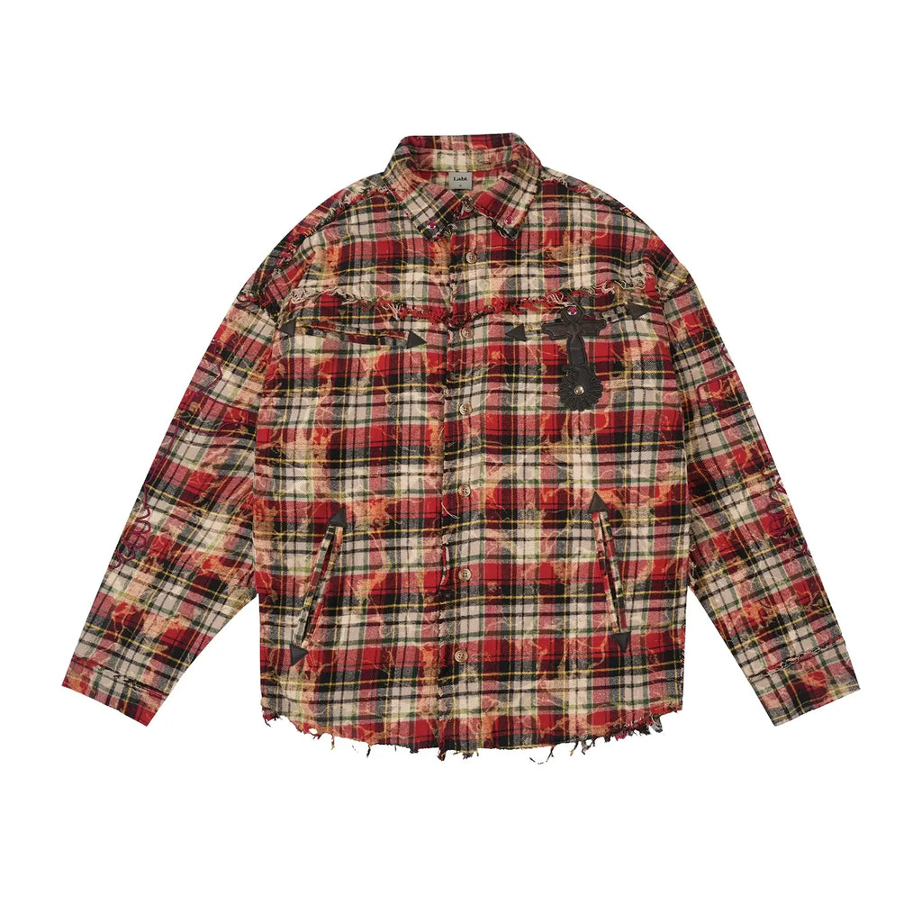 Labt Western Plaid Frayed Flannel Long Sleeve Shirt