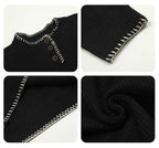F3F Select White Stitching Henley Neck Knit Sweater