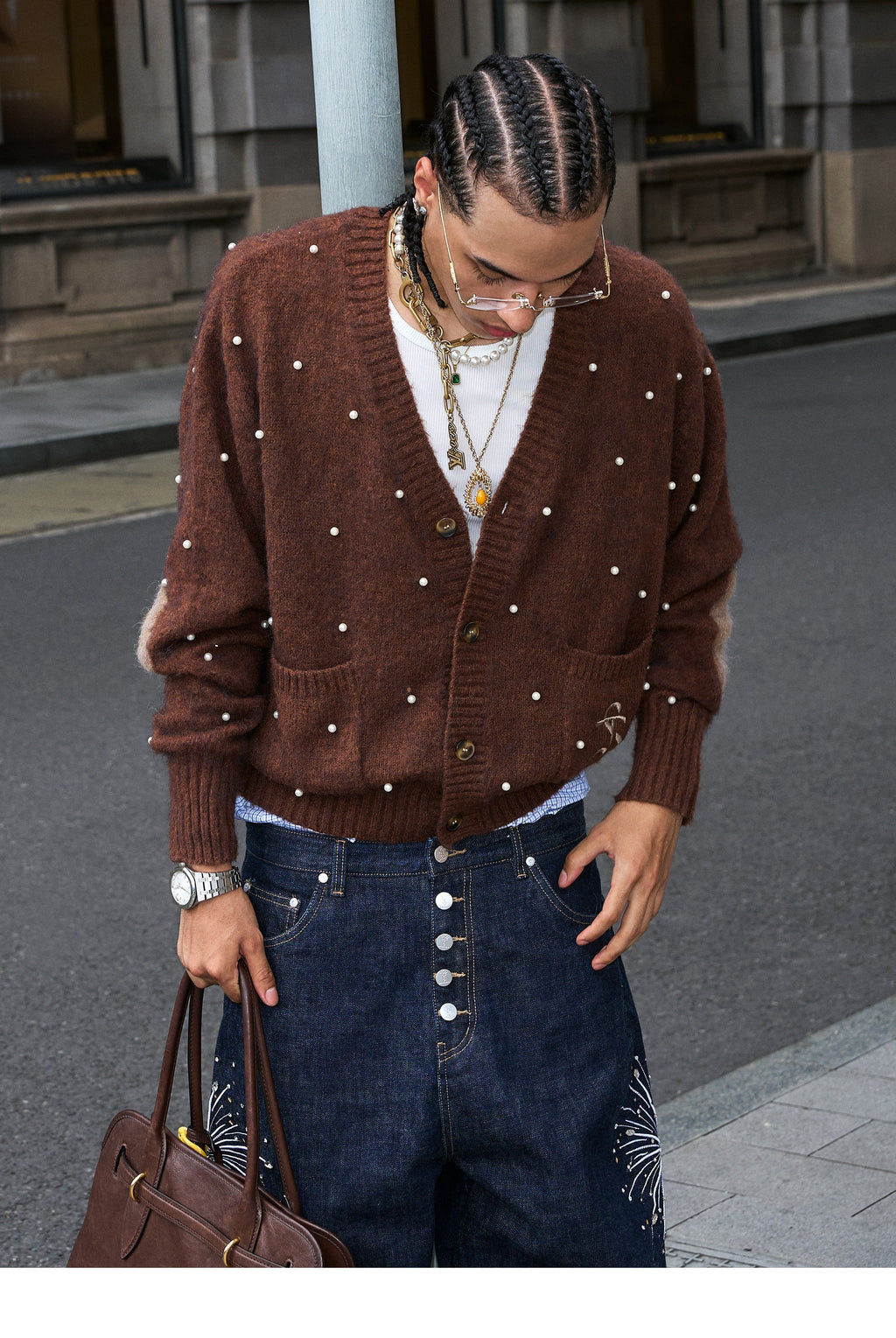 STEEPC Wool Blend Pearl Knit Cardigan