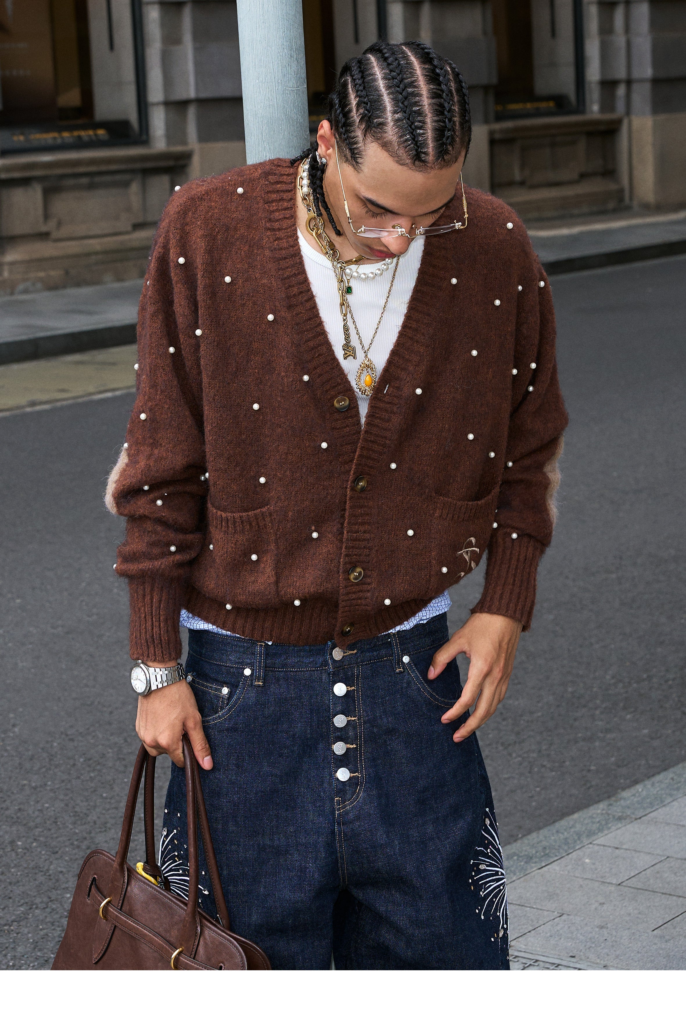STEEPC Wool Blend Pearl Knit Cardigan