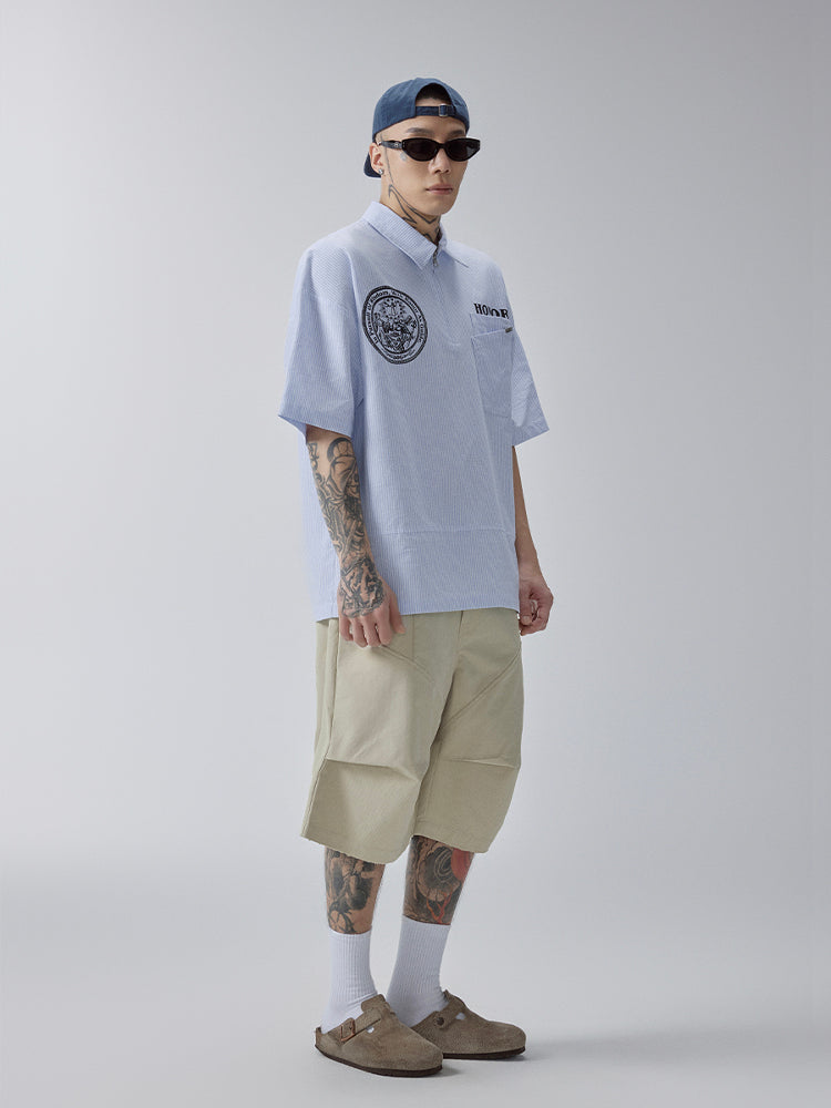 F2CE Printed Striped Short-Sleeve Pullover Shirt