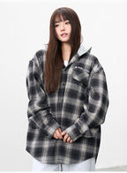 AFGK Plaid Embroidered Hooded Long Sleeve Shirt