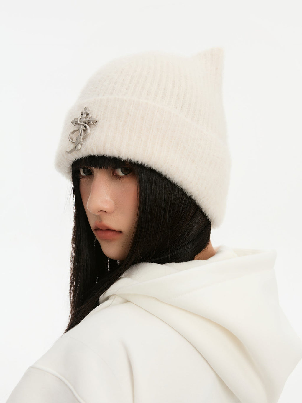 Small Town Kid Cat Ears Metal Logo Beanie