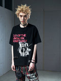 VENTUREK Double Layer Multi Zipper Destroyed Punk Rock Print Tee