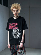 VENTUREK Double Layer Multi Zipper Destroyed Punk Rock Print Tee