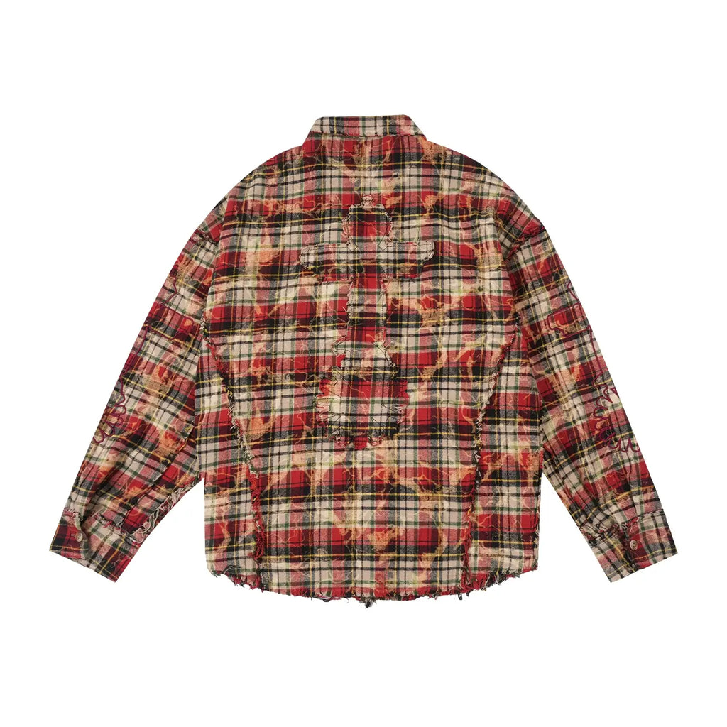 Labt Western Plaid Frayed Flannel Long Sleeve Shirt