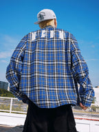 MEDM Blue Pearl Embroidery Plaid Long Sleeve Shirt