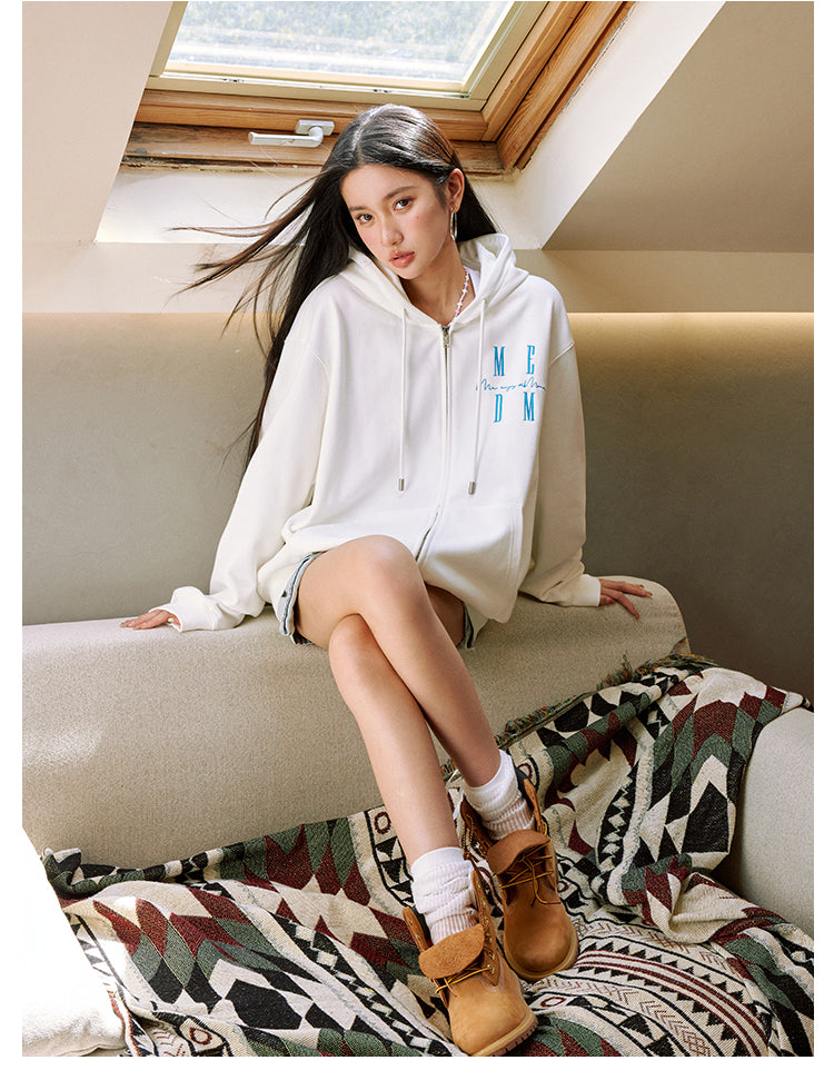 MEDM Basic Logo Embroidery Zip Up Hoodie