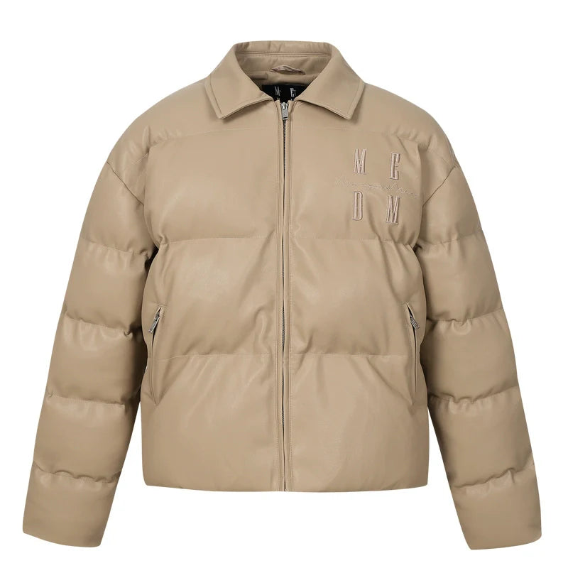 MEDM PU Leather 3D Embroidered Puffer Jacket