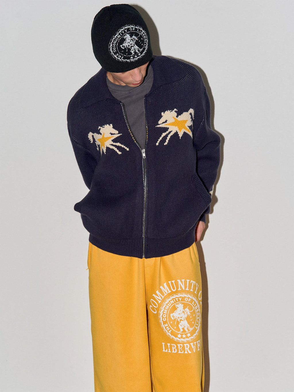 LIBERAFIT Cowboy Star Jacquard Zip Up Cowichan Cardigan