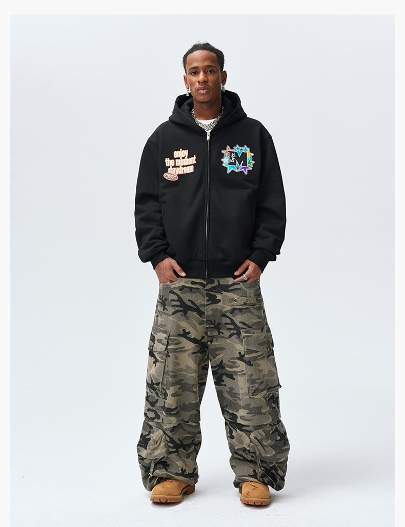 MEDM Blooming Star Embroidered Zip-Up Hoodie