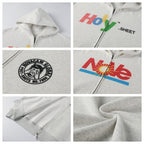 NOVACAM Vintage Monogram Print Zip Up Hoodie