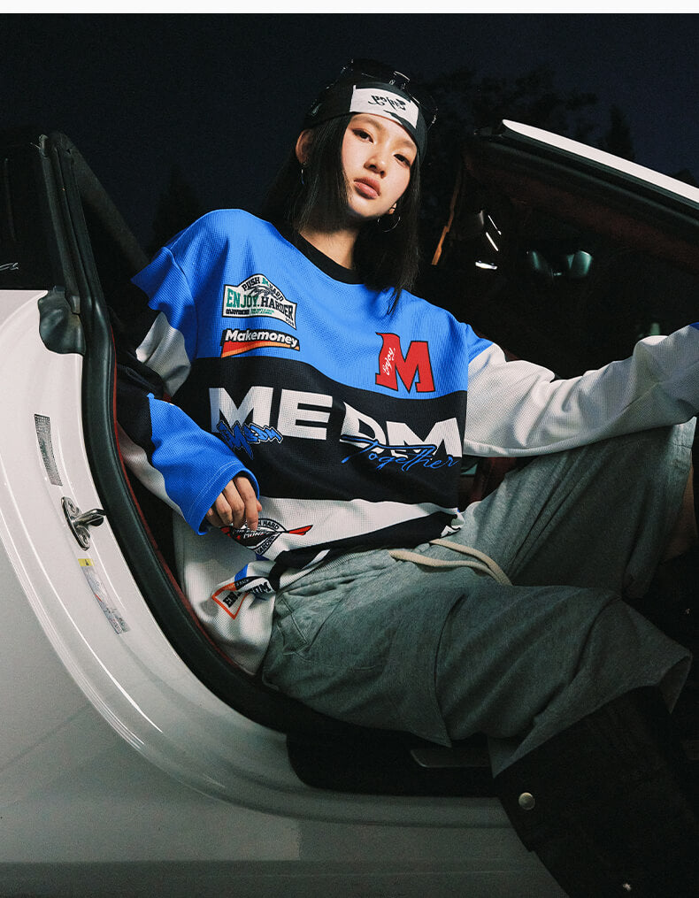 MEDM Biker Color Block Waffle Long Sleeve Jersey