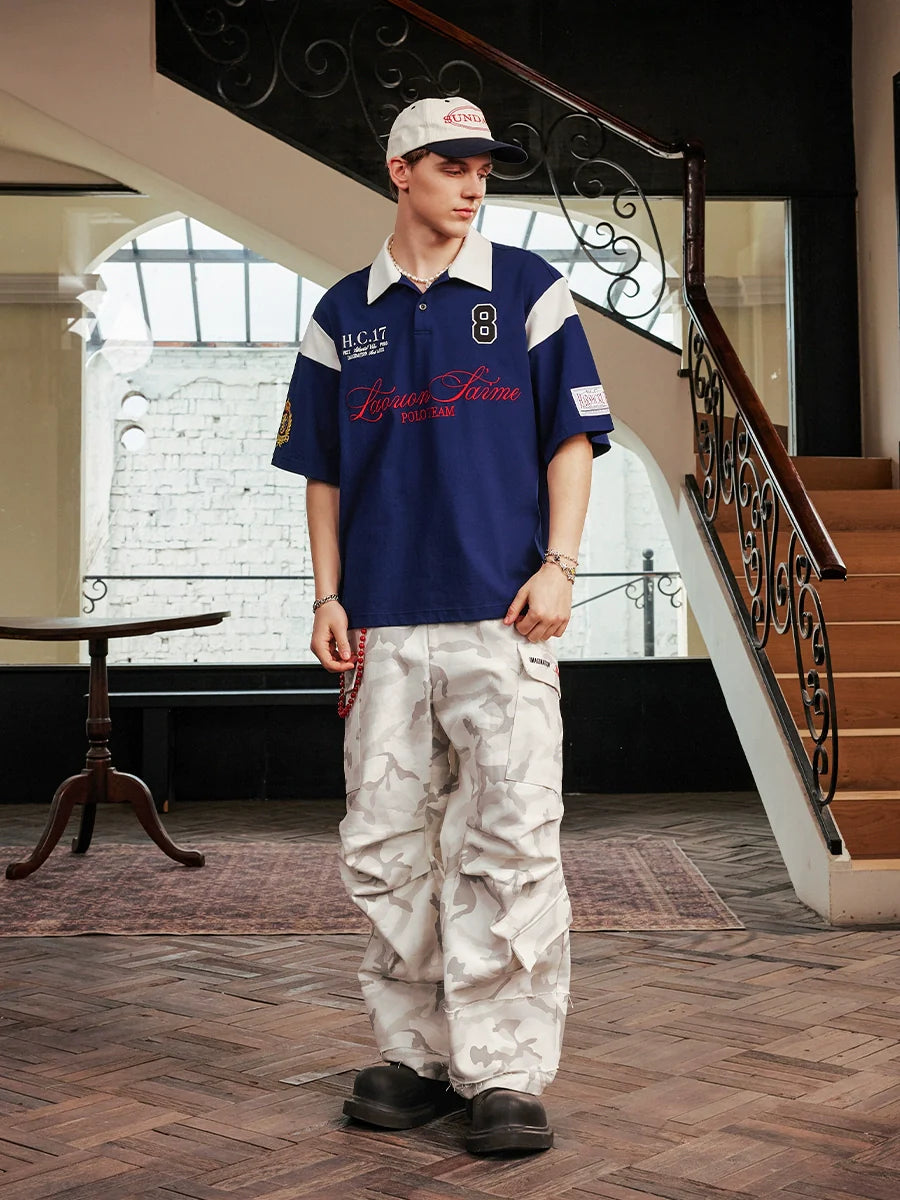 Harsh and Cruel Colorblock Number Embroidered Polo