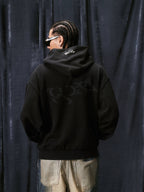 1807 Handcrafted Distressed Print Zip Up Hoodie