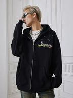 Achock Floral Embroidery Zipper Hoodie