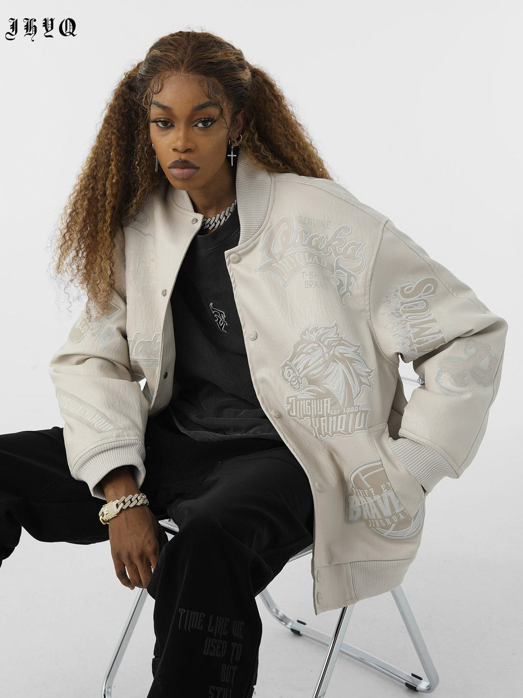 JHYQ Embroidered  PU Leather Baseball Jacket