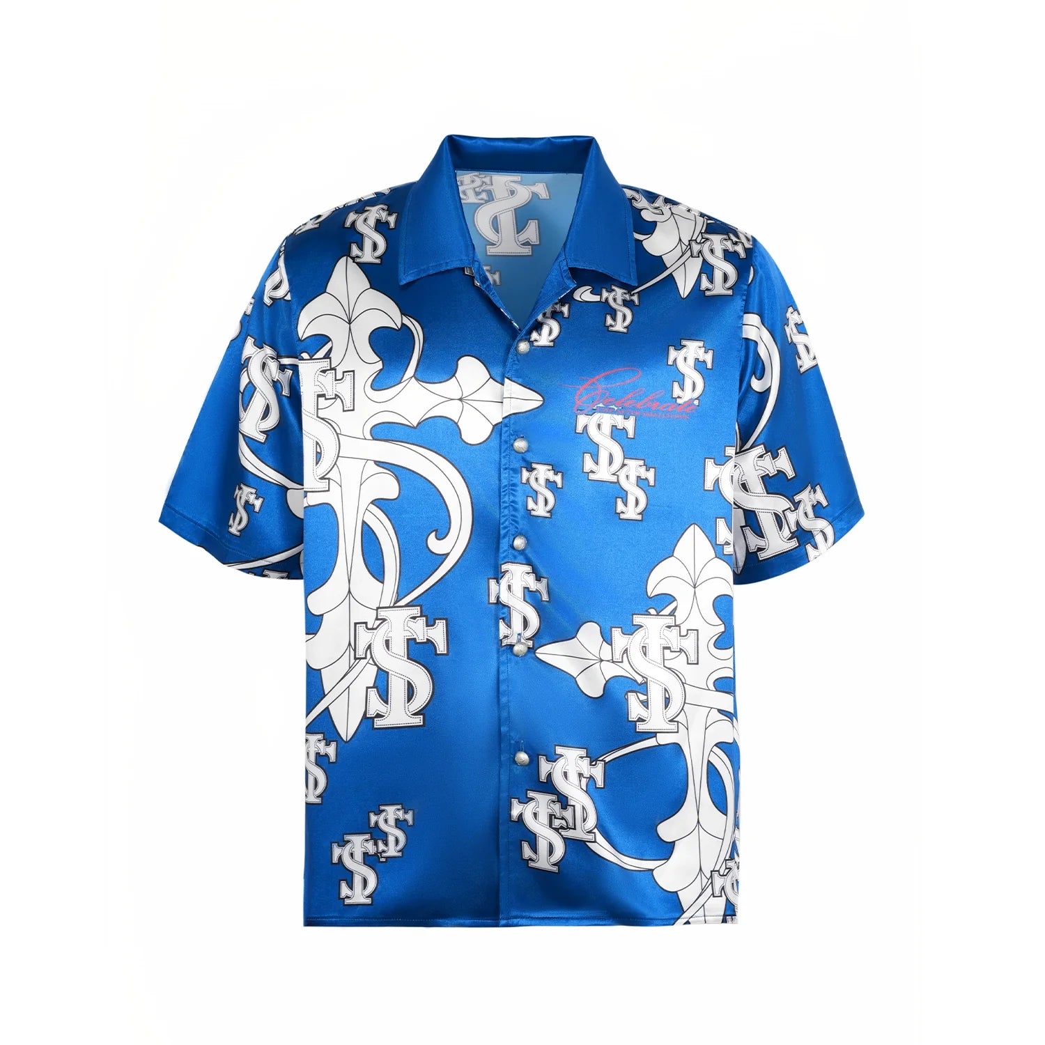 Small Town Kid Monogram Cross Logo Satin Cuban Shirt Set
