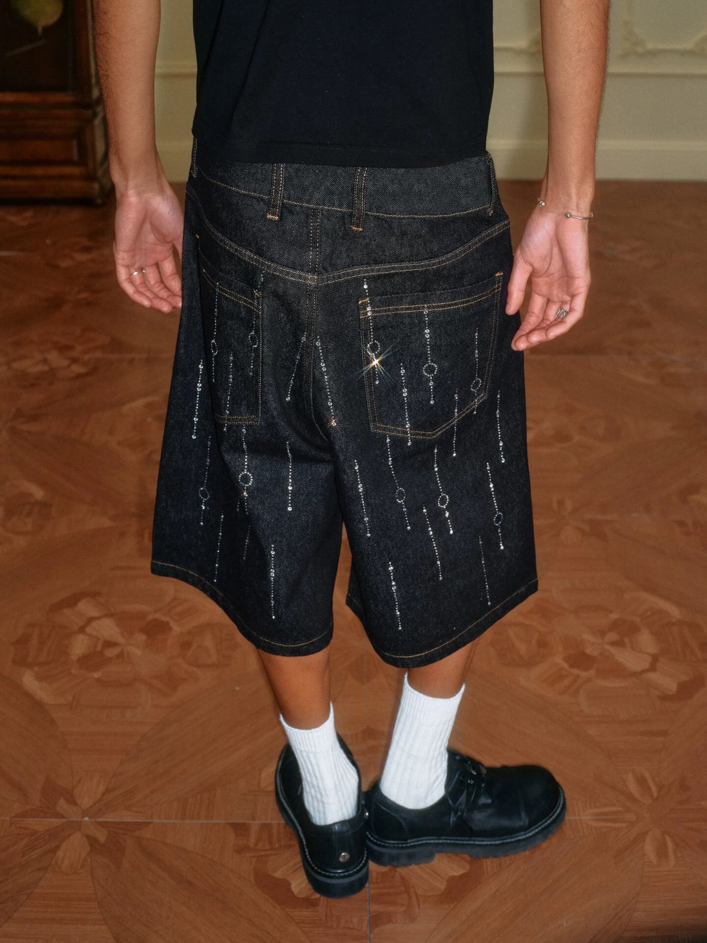 YADcrew Galaxy All Over Rhinestone Denim Shorts