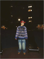 EVETS Logo Striped Fuzzy Knit Sweater