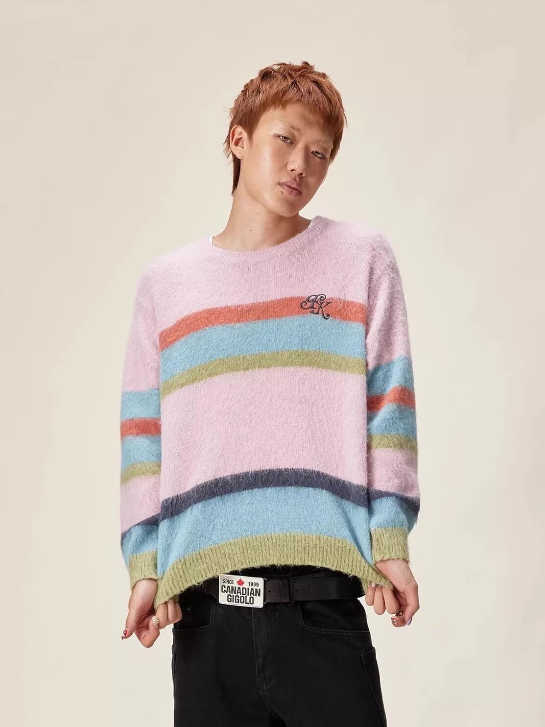 EVILKNIGHT(EK) Rainbow Striped Knit Sweater