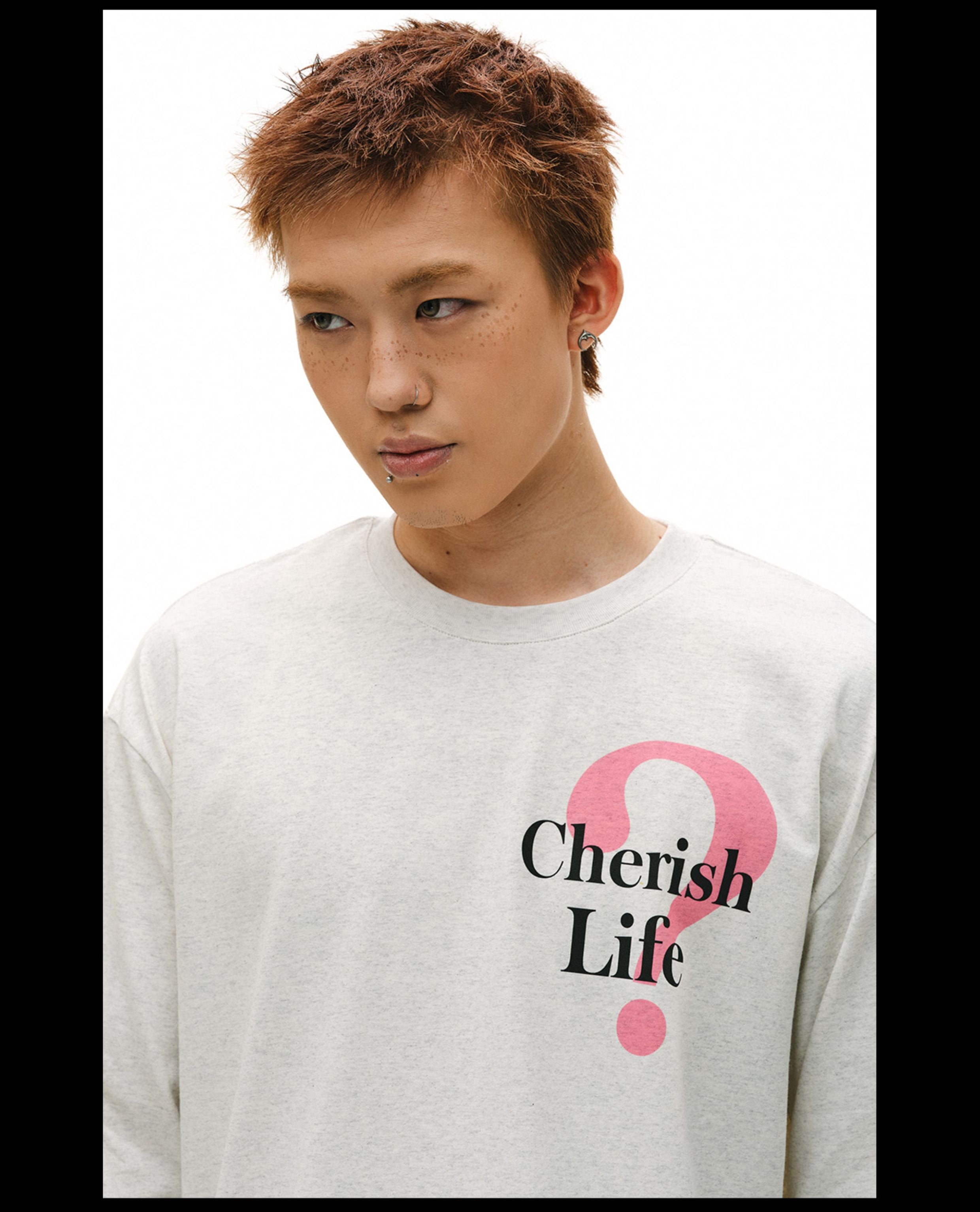 NOVACAM Question Mark Print Long Sleeve Tee