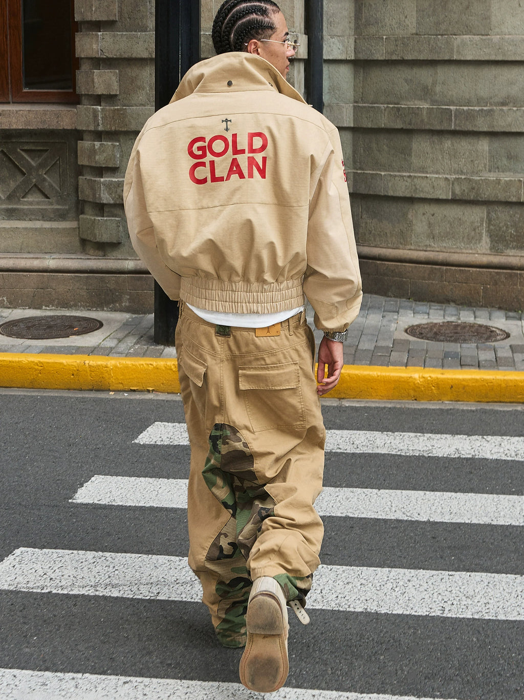 STEEPC Khaki Camouflage Patchwork Baggy Work Pants