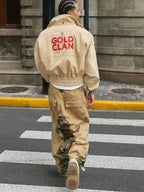 STEEPC Khaki Camouflage Patchwork Baggy Work Pants
