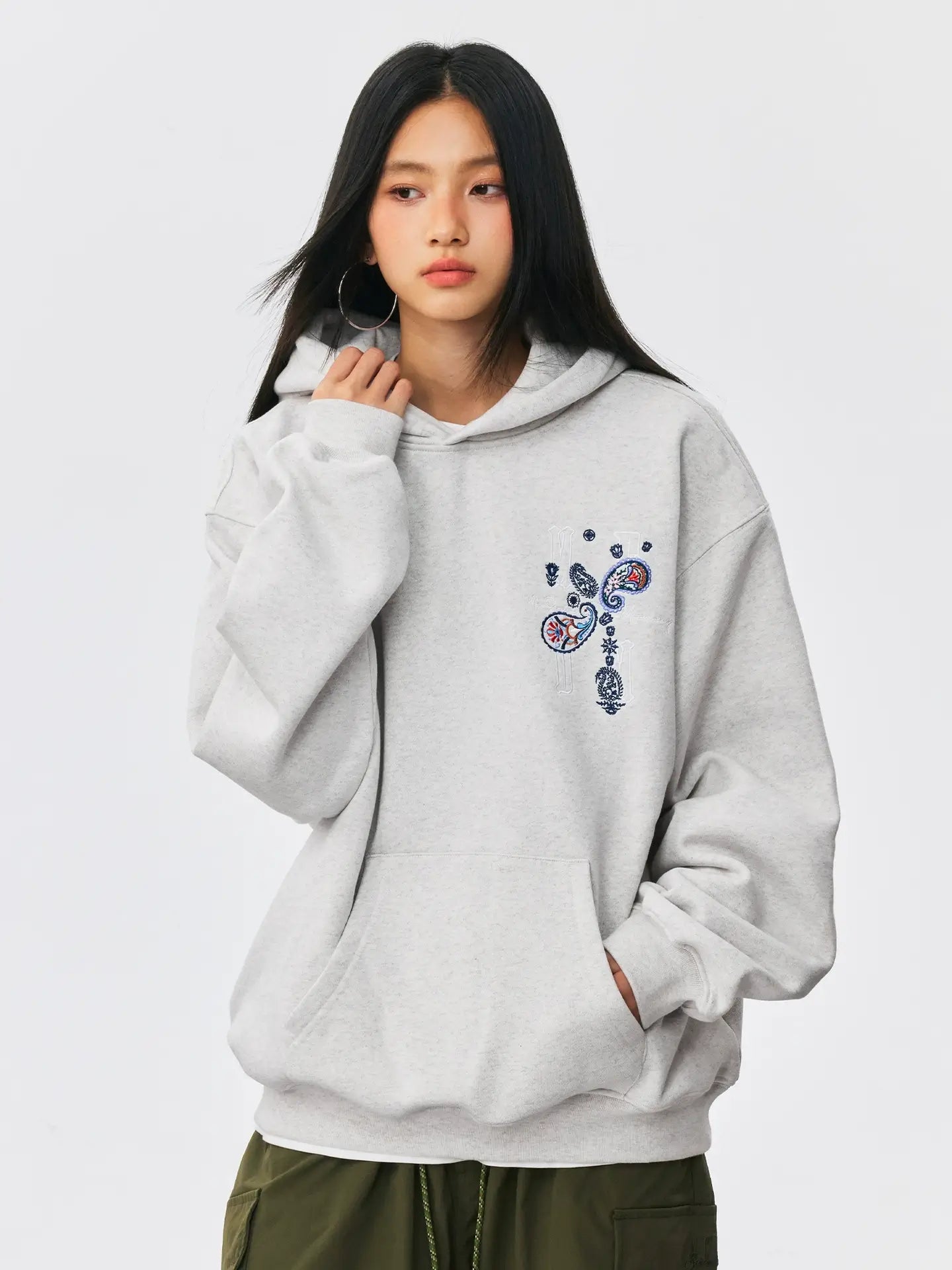 MEDM Ethnic Paisley Flower Embroidered Hoodie