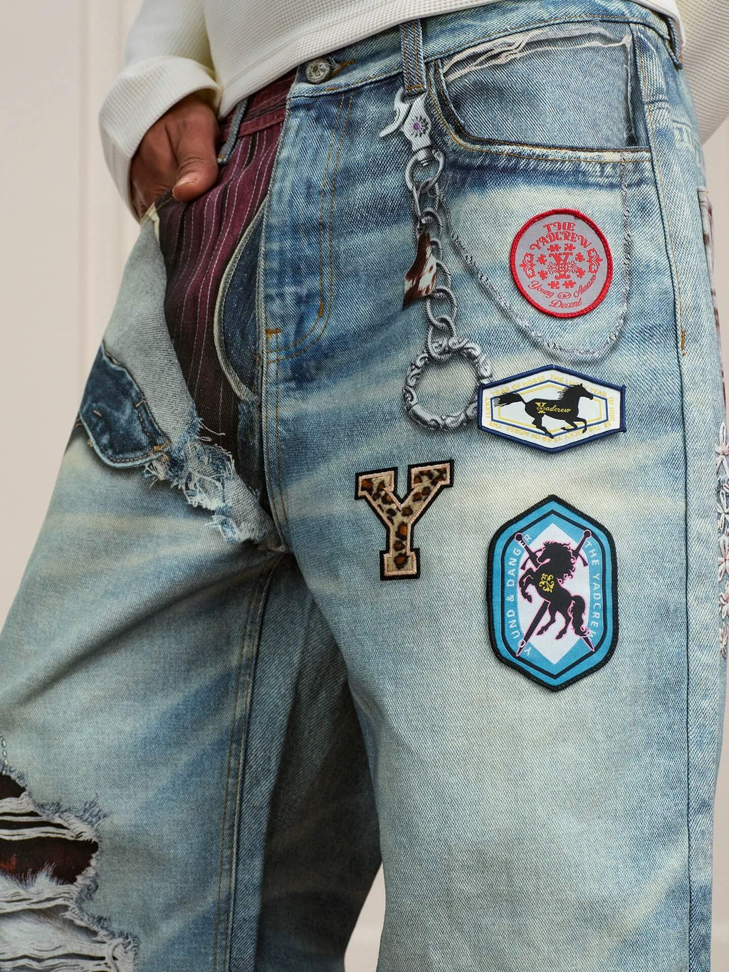 YADcrew 3D Digital Print Patch Embroidered Jeans