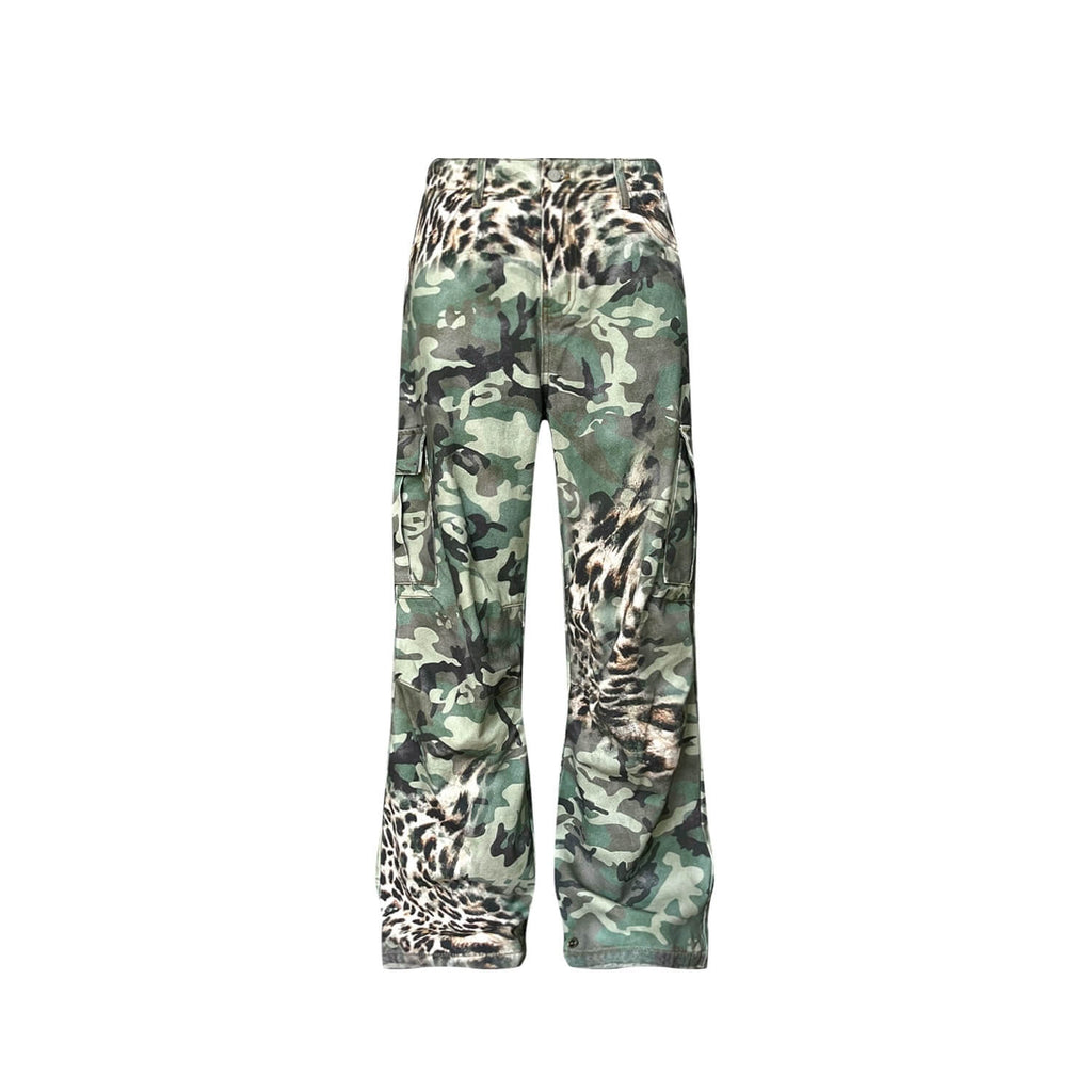 S45 Leopard Camouflage Print Cargo Pants