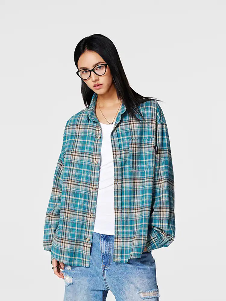 Achock Blue Plaid Long Sleeved Flannel Shirt
