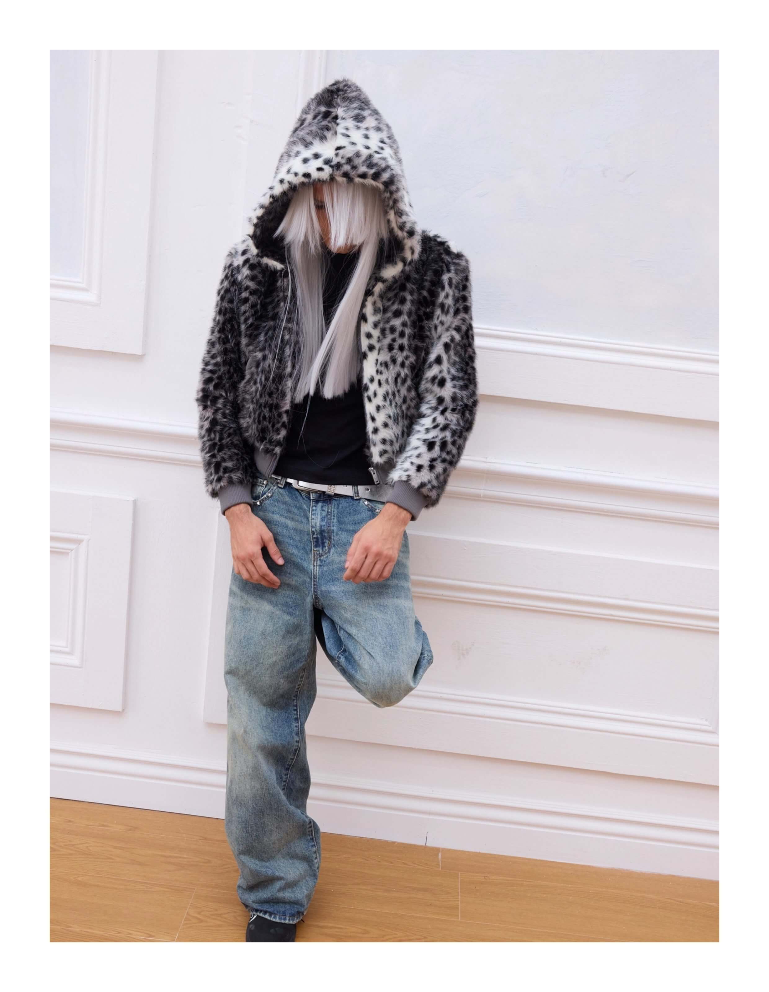 KARMANISTIC Leopard Fur Hooded Jacket