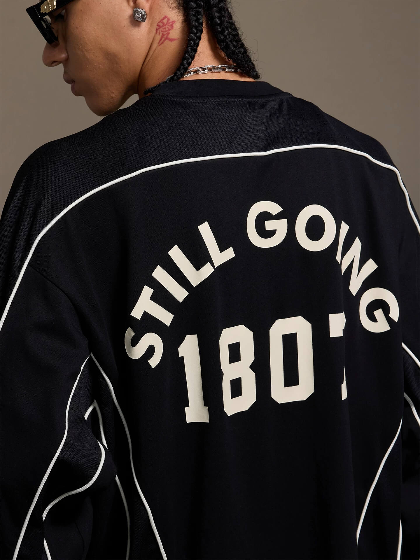 1807 Patchwork Print V Neck Long Sleeve Hockey Jersey