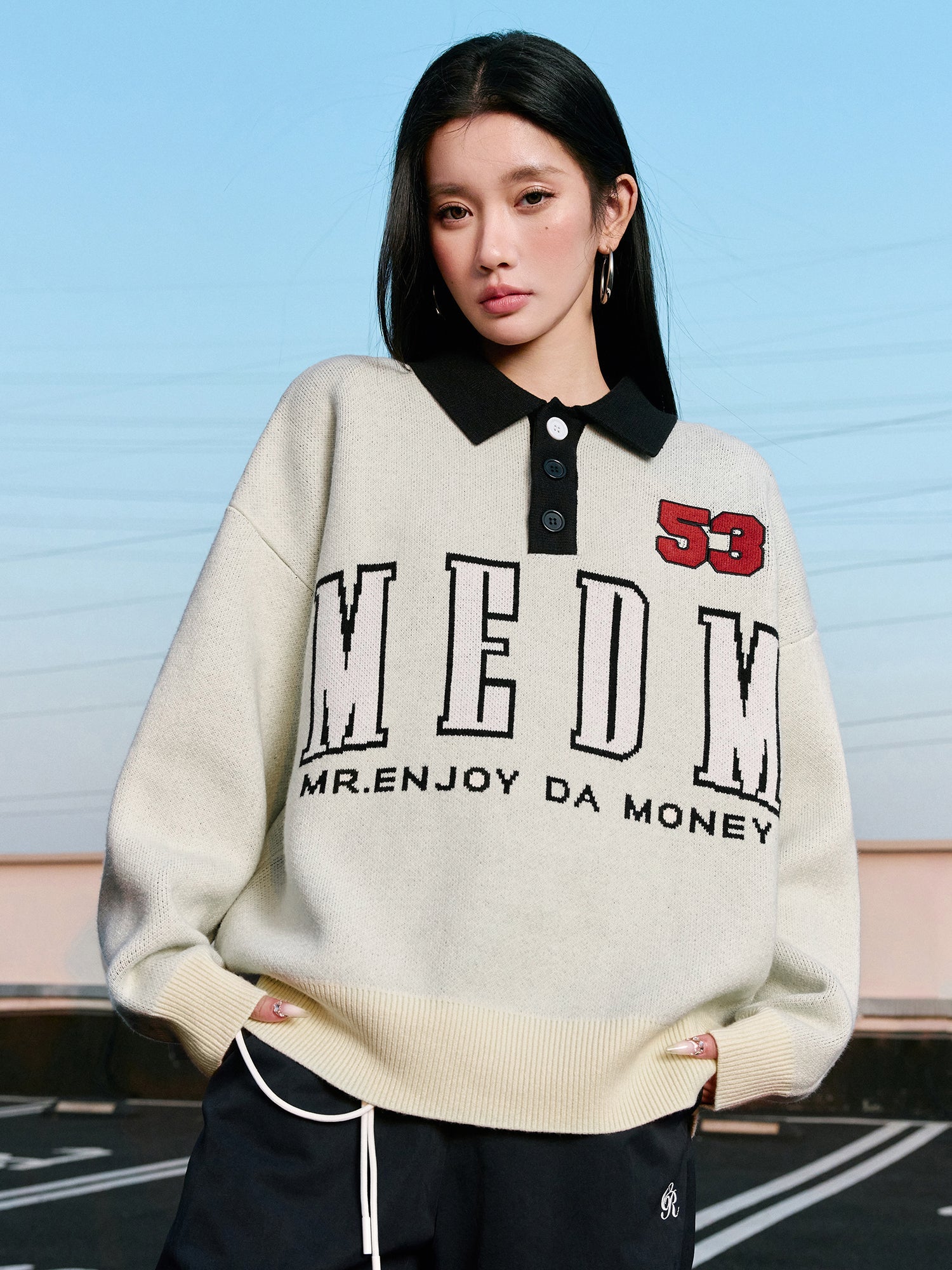 MEDM Patchwork Striped Elbow Knit Sweater
