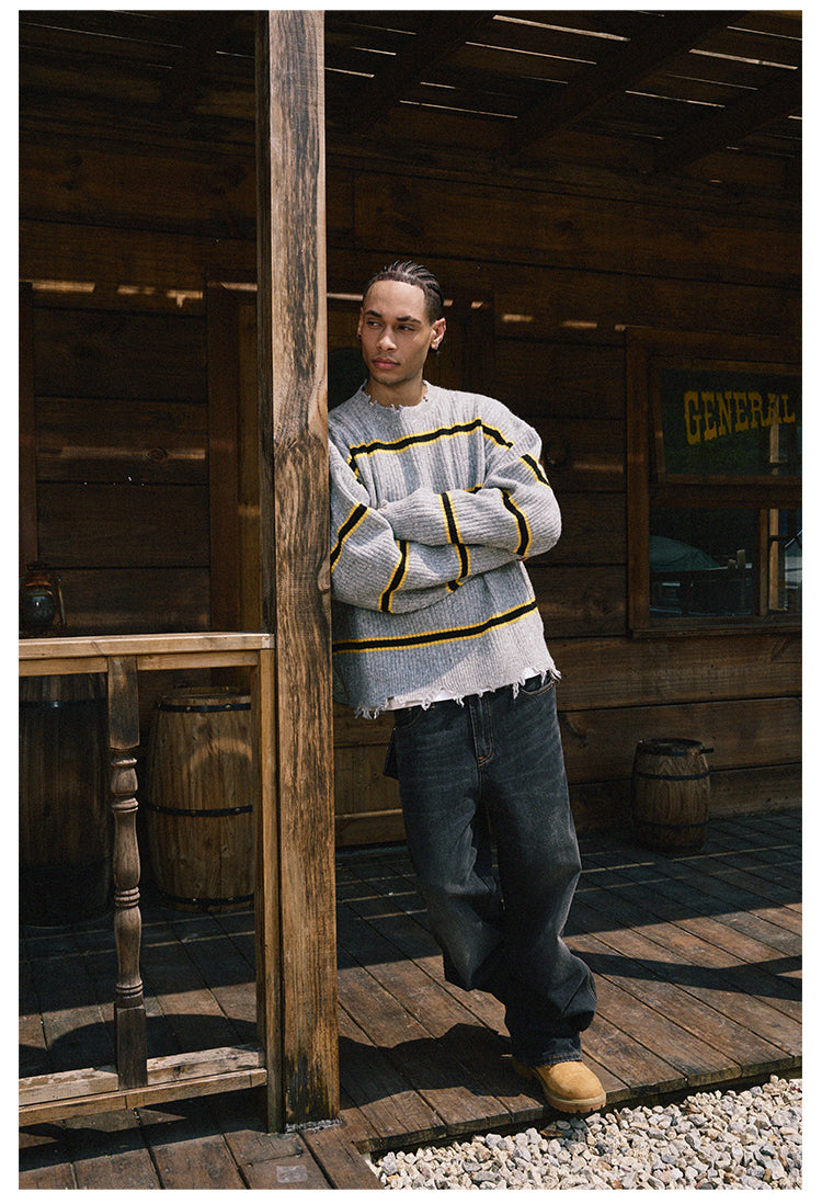 Remedy Striped Distressed Knit Sweater