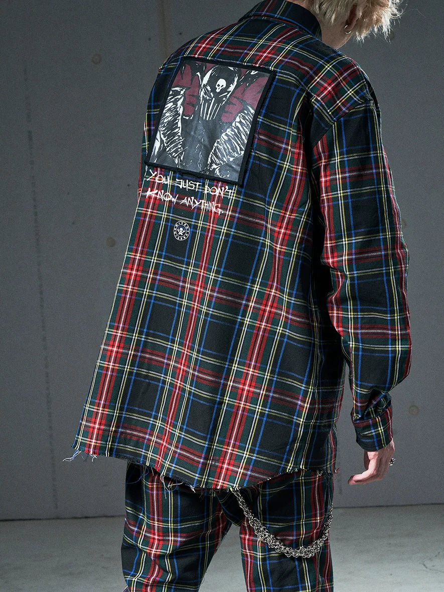 VENTUREK Tartan Check Patch Print Long Sleeve Shirt