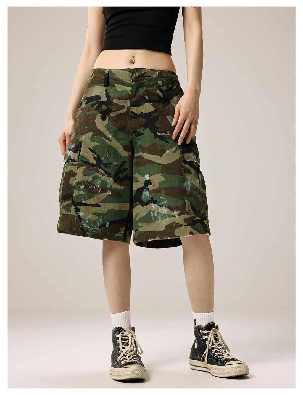 Remedy Paint Stained Camouflage Work Cargo Shorts