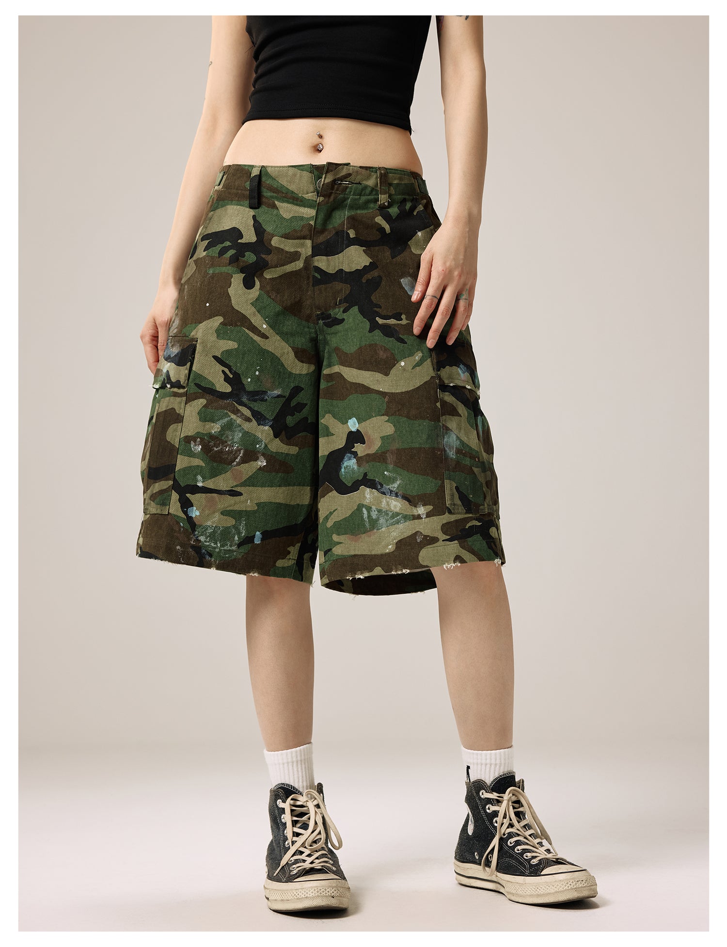 Remedy Paint Stained Camouflage Work Cargo Shorts