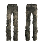 Night Lab Rock Rivet Washed Distressed Curved Slim Fit Jeans