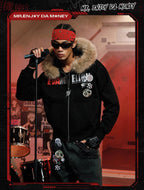 MEDM x EVA NEVER END Character Print Logo Embroidered Fur Hood Zip Up Hoodie