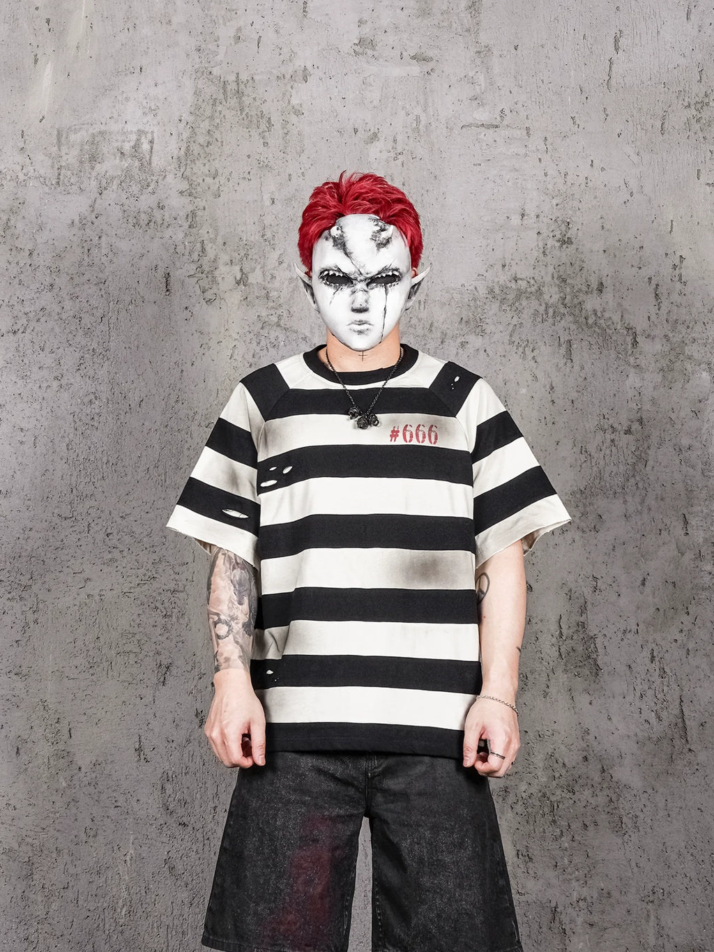 UNDERWATER Jailbird Dirty Dye Cut Distressed Stripe Tee
