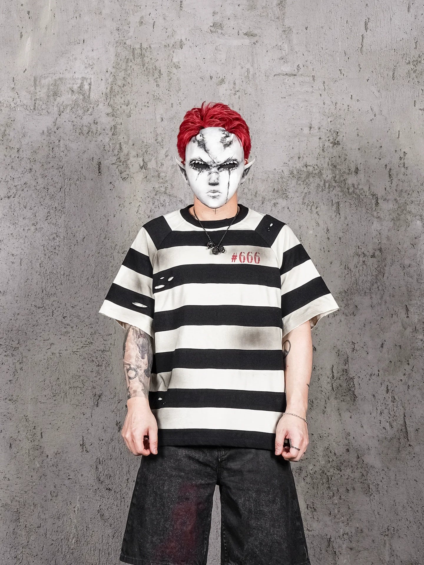 UNDERWATER Jailbird Dirty Dye Cut Distressed Stripe Tee