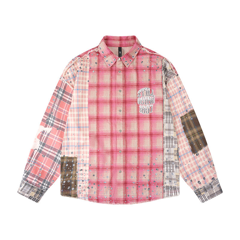 1807 Swarovski Crystal Diamond Plaid Long Sleeve Shirt
