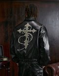Small Town Kid Pearl Cross Logo PU Leather Racing Jacket