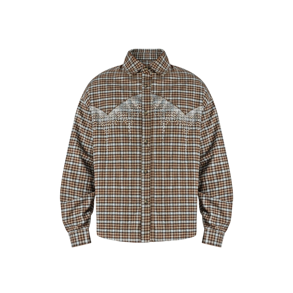 ANTIDOTE Rhinestone Flannel Plaid Long Sleeve Shirt