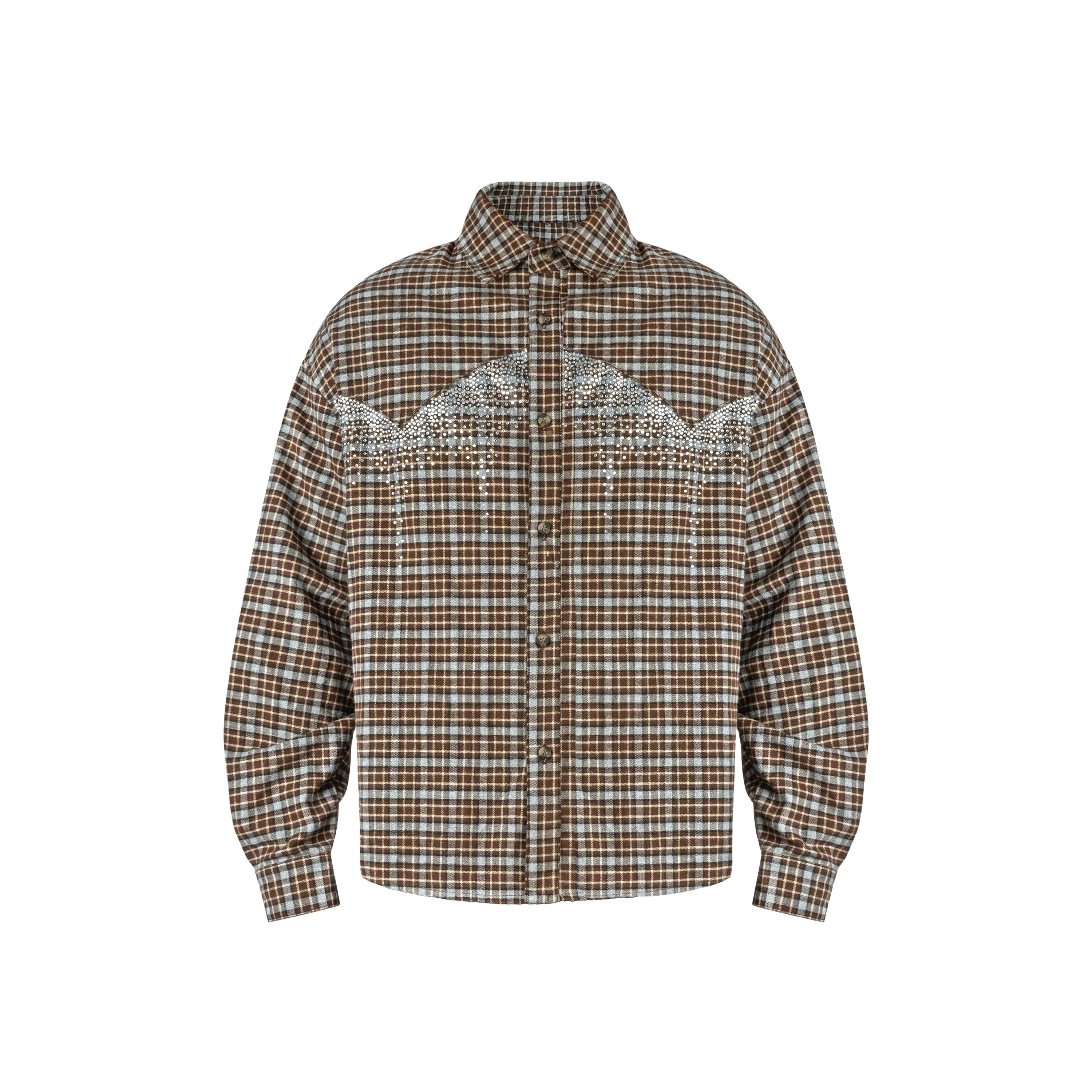 ANTIDOTE Rhinestone Flannel Plaid Long Sleeve Shirt
