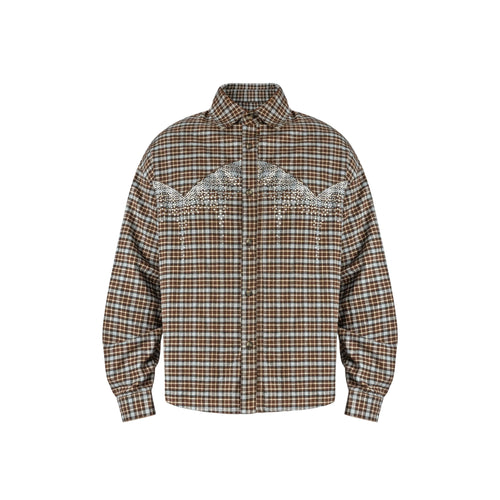 ANTIDOTE Rhinestone Flannel Plaid Long Sleeve Shirt