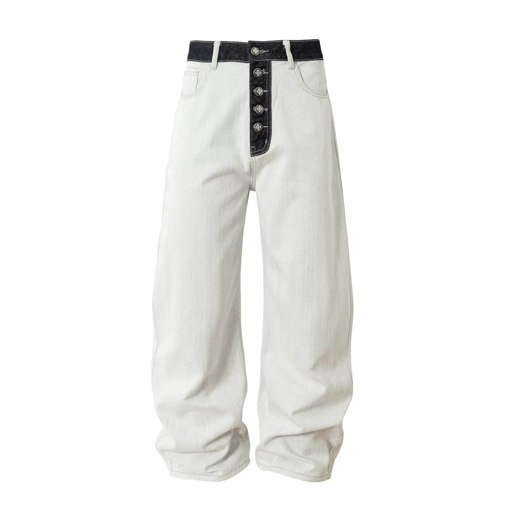 YADcrew Herringbone Waist Contrast Baggy Jeans