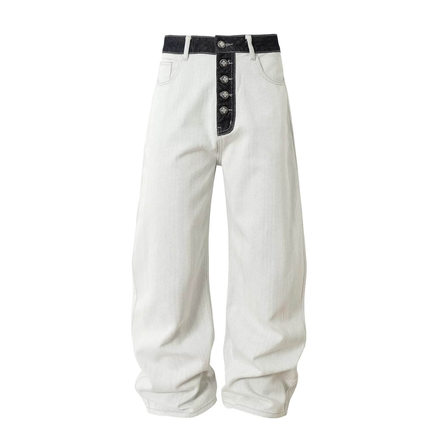 YADcrew Herringbone Waist Contrast Baggy Jeans